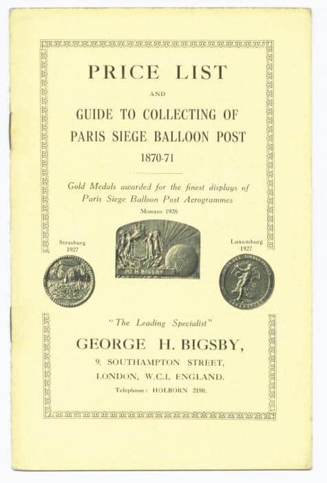 Price List and Guide to Collecting of Paris Siege Balloon Post 1870-71
