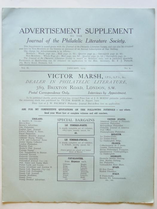 Advertisement Supplement to the Journal of the Philatelic Literature Society