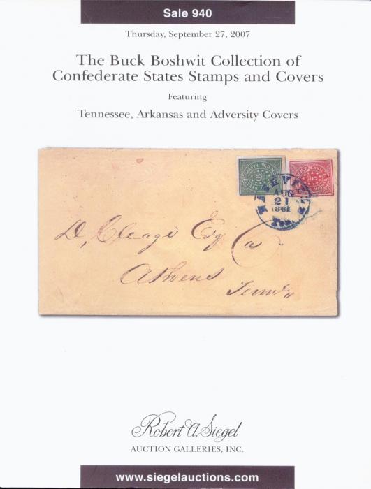 The Buck Boshwit Collection of Confederate States Stamps and Covers