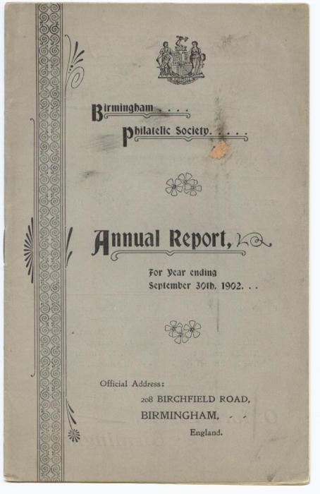 Birmingham Philatelic Society Annual Report for Year ending September 30th 1902