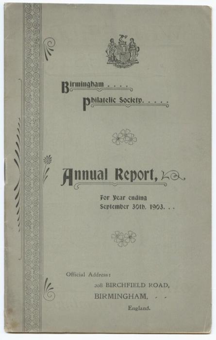 Birmingham Philatelic Society Annual Report for Year ending September 30th 1903
