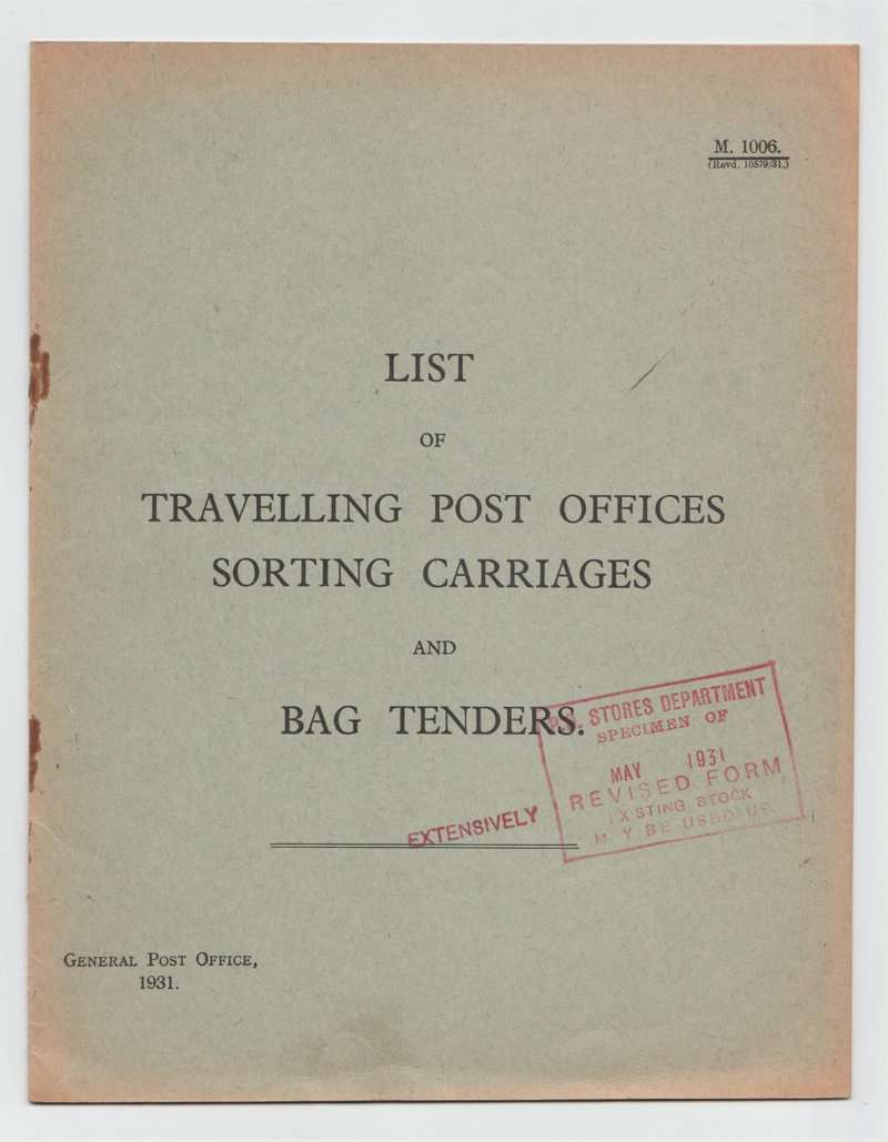 List of Travelling Post Offices 1931