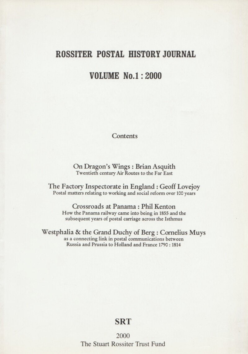 Rossiter Postal History Journal Volume No. 1