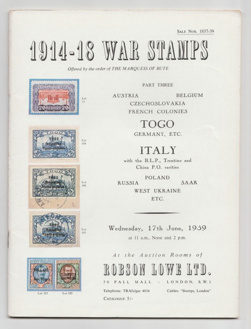 1914-18 War Stamps, offered by the order of The Marquess of Bute
