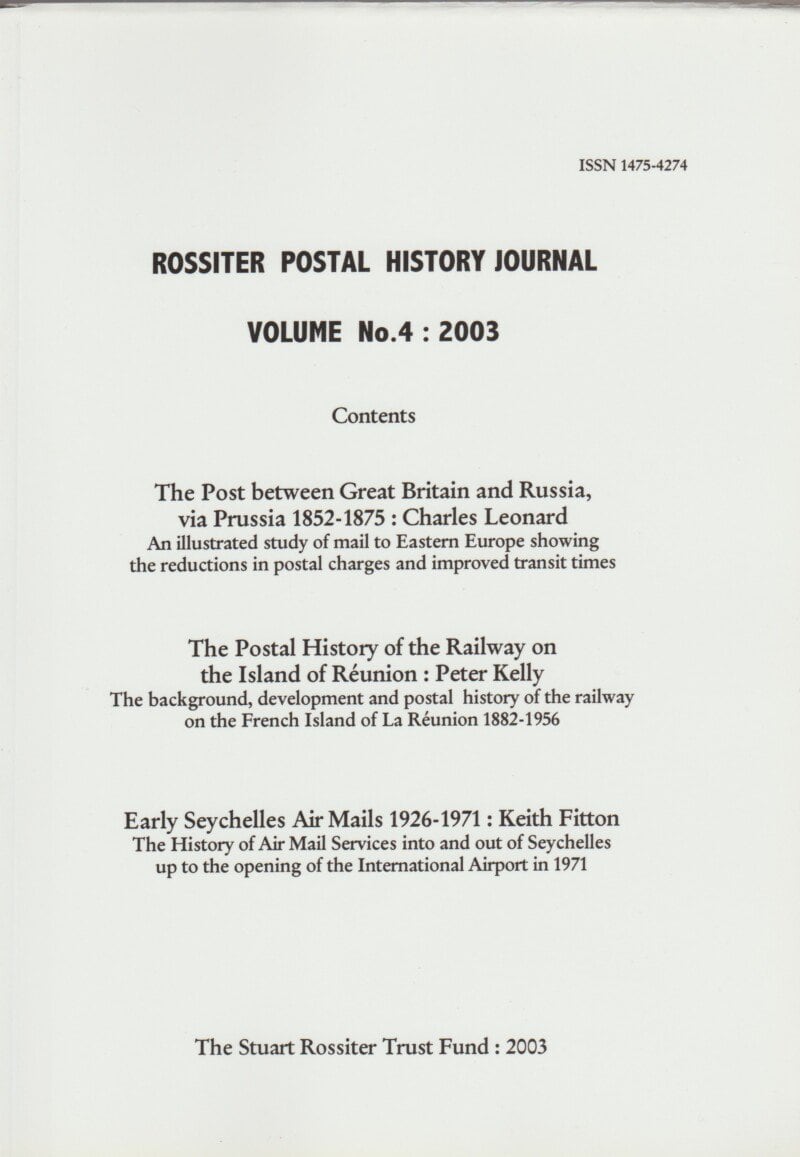 Rossiter Postal History Journal Vol. No. 4